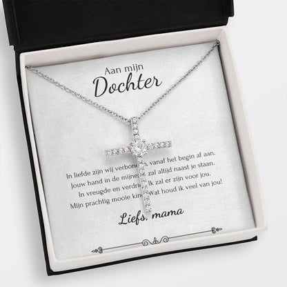 Aan mijn dochter - CZ Kruis Ketting - Zilver - Marmerwit