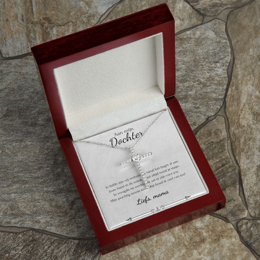 Aan mijn dochter - CZ Kruis Ketting - Zilver - Marmerwit