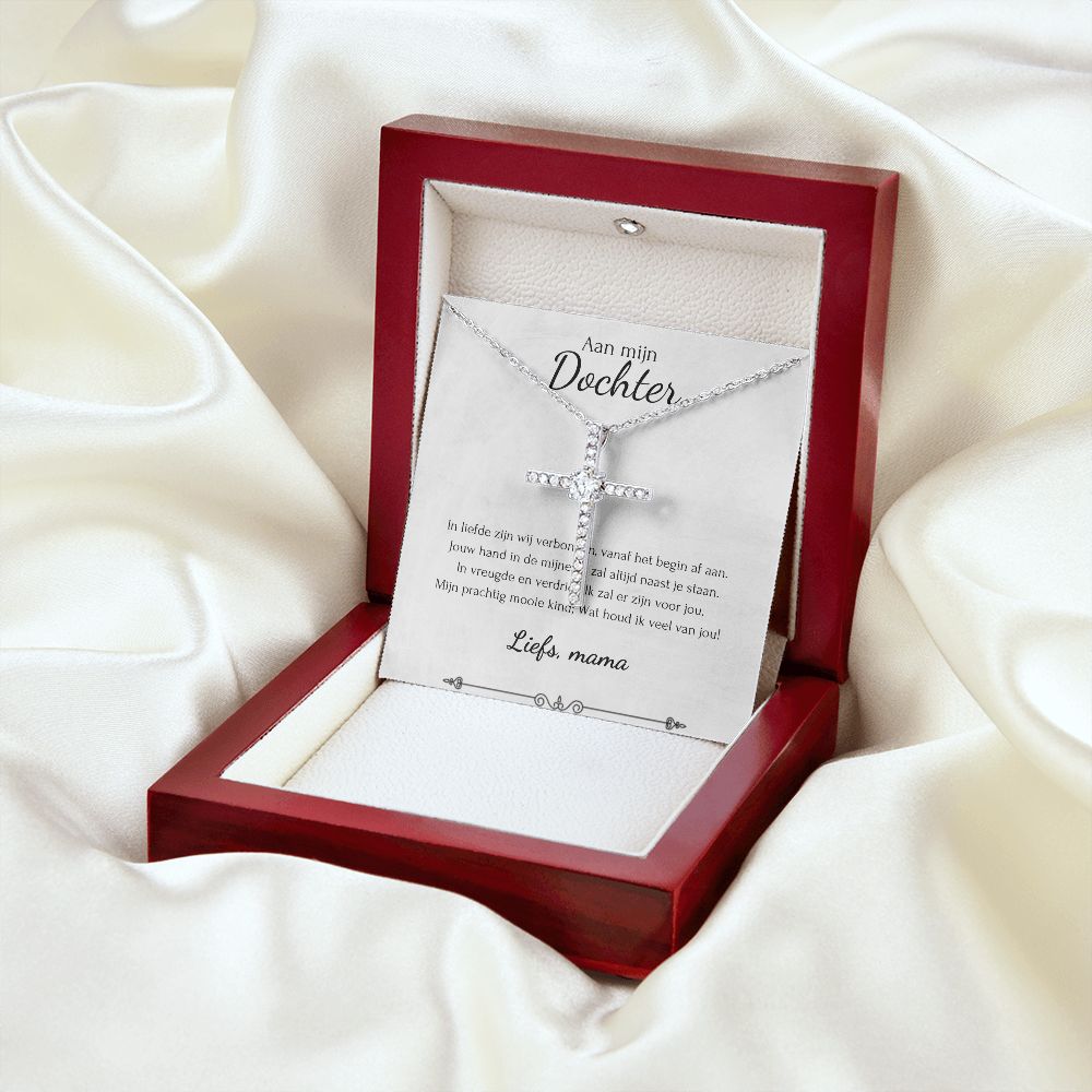 Aan mijn dochter - CZ Kruis Ketting - Zilver - Marmerwit