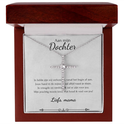 Aan mijn dochter - CZ Kruis Ketting - Zilver - Marmerwit