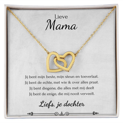 Aan mijn moeder - Verbonden Harten Ketting - Geel/Wit goud - Marmerwit