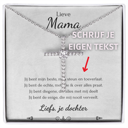 Aan mijn moeder - CZ Kruis Ketting - Zilver - Marmerwit