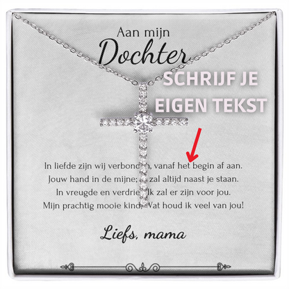 Aan mijn dochter - CZ Kruis Ketting - Zilver - Marmerwit