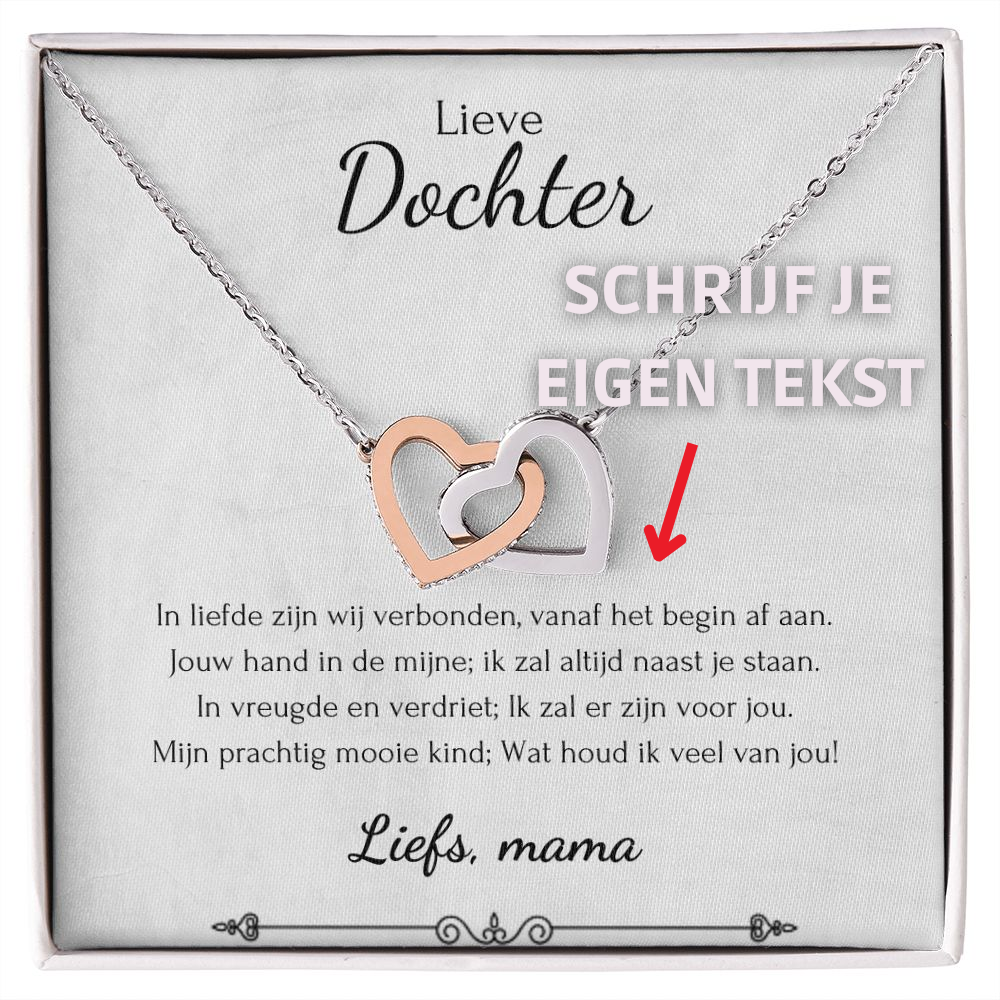 Aan mijn dochter - Verbonden Harten Ketting - Geel/Wit goud - Marmerwit