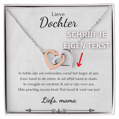 Aan mijn dochter - Verbonden Harten Ketting - Geel/Wit goud - Marmerwit